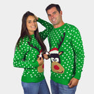 Pull de Noël pour Enfants Vert Renne Couple Bonnet de Noël 3D