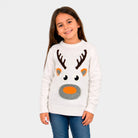 Pull de Noël pour Famille Blanc avec Renne 3D Fille
