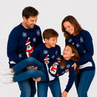 Pull de Noël Famille Bleu Marine avec Pingouin
