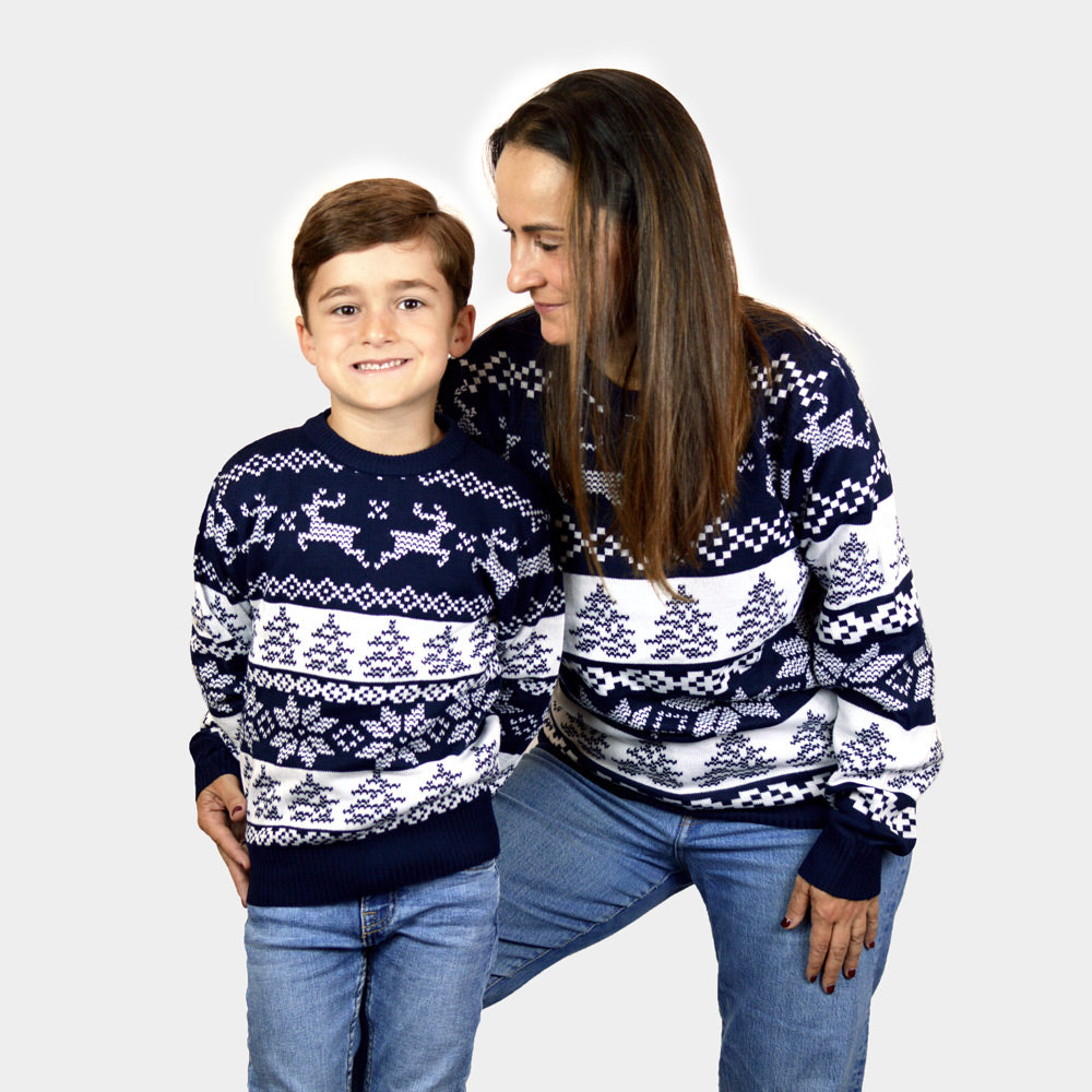 Pull de Noël pour Famille Bleu Pôle Nord