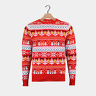 Pull de Noël Famille Bonhommes de Neige et Sapins Coton Bio Rouge 

