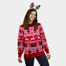 Pull de Noël Femme Famille Rouge Classique Étoiles Polaires
