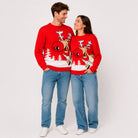 Pull de Noël famille Rouge Renne avec Bière Couple
