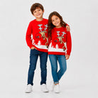 Pull de Noël famille Rouge Renne avec Bière enfants