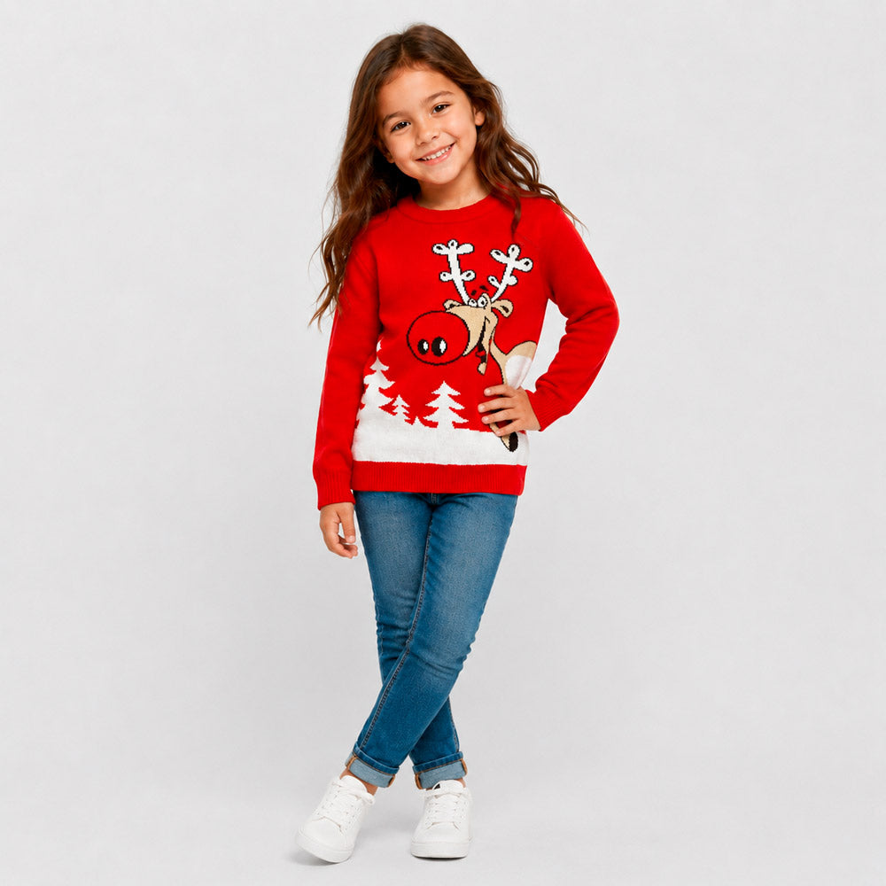 Pull de Noël famille Rouge Renne avec Bière Fille
