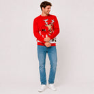 Pull de Noël famille Rouge Renne avec Bière Homme