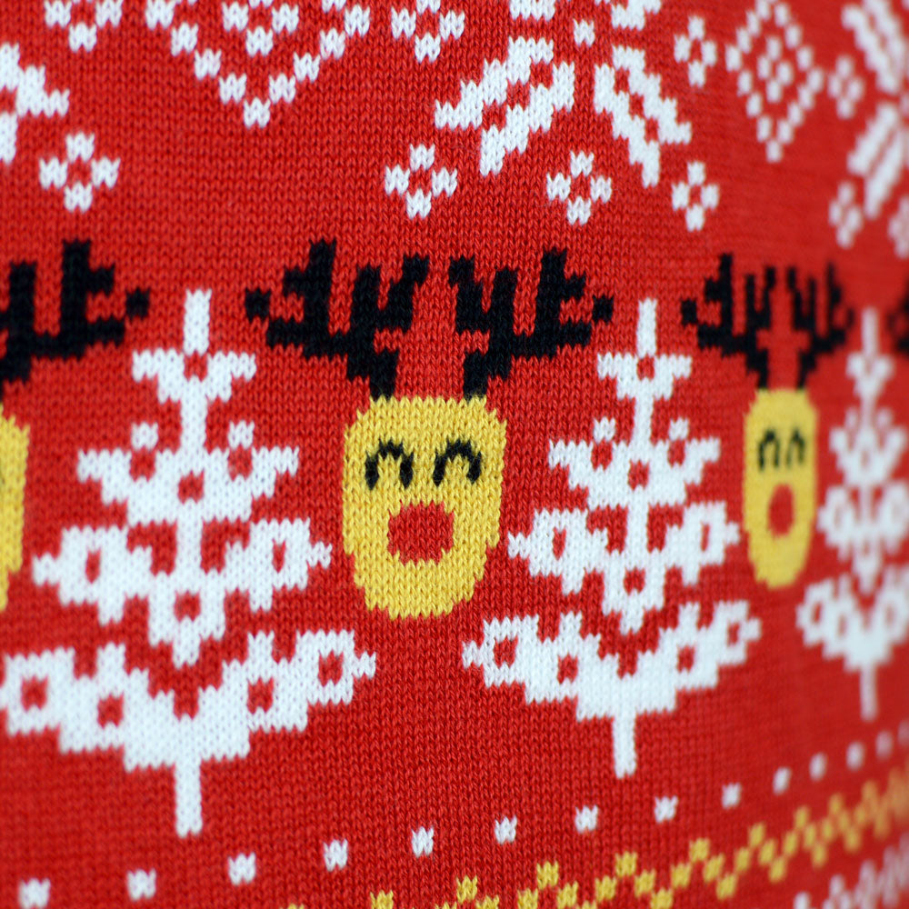 Pull de Noël Famille Rouge Bonhommes de Neige et Sapins Coton Bio Renne
