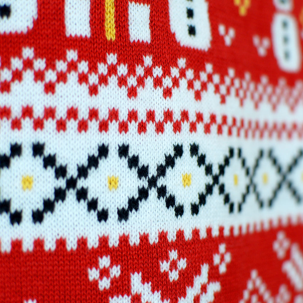 Pull de Noël Famille Rouge Sapins Coton Bio Bonhommes de Neige
