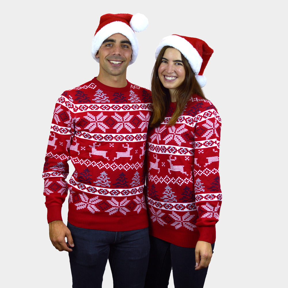 Pull de Noël pour Famille Rouge Classique Étoiles Polaires Couple