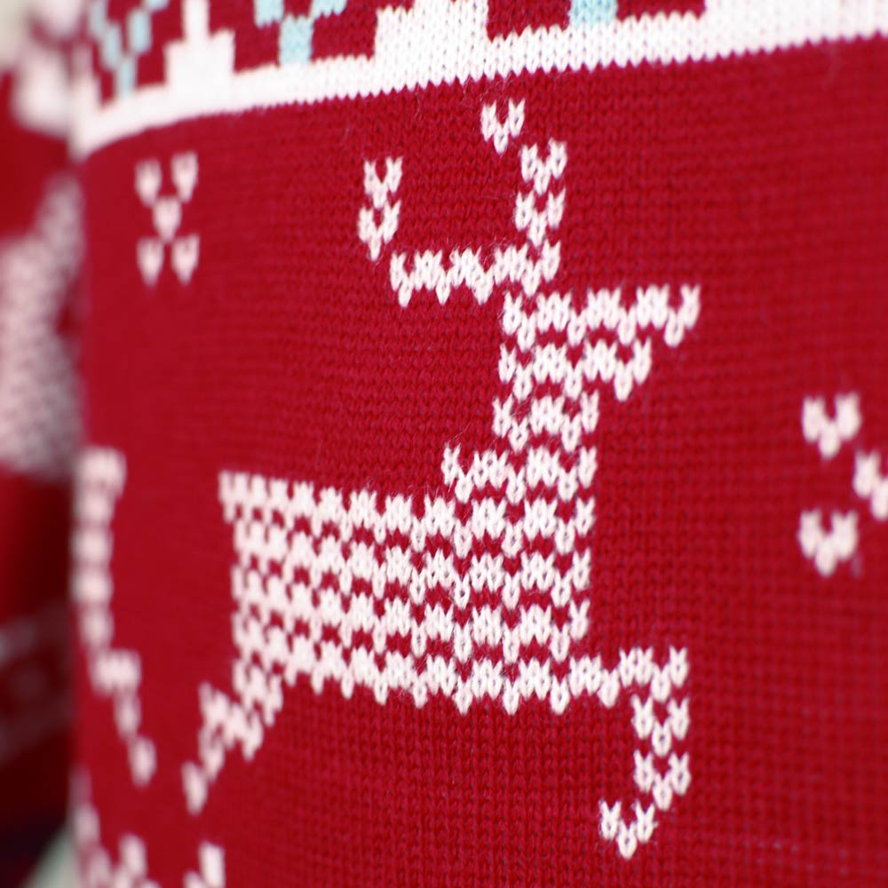 Pull de Noël pour Famille Rouge Classique Étoiles Polaires Renne