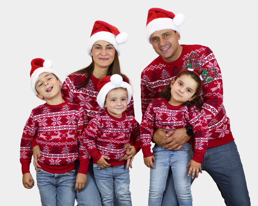 Pull de Noël pour Famille Rouge Classique Étoiles Polaires