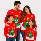 Pull de Noël Famille Rouge avec Sapin de Noël Souriant
