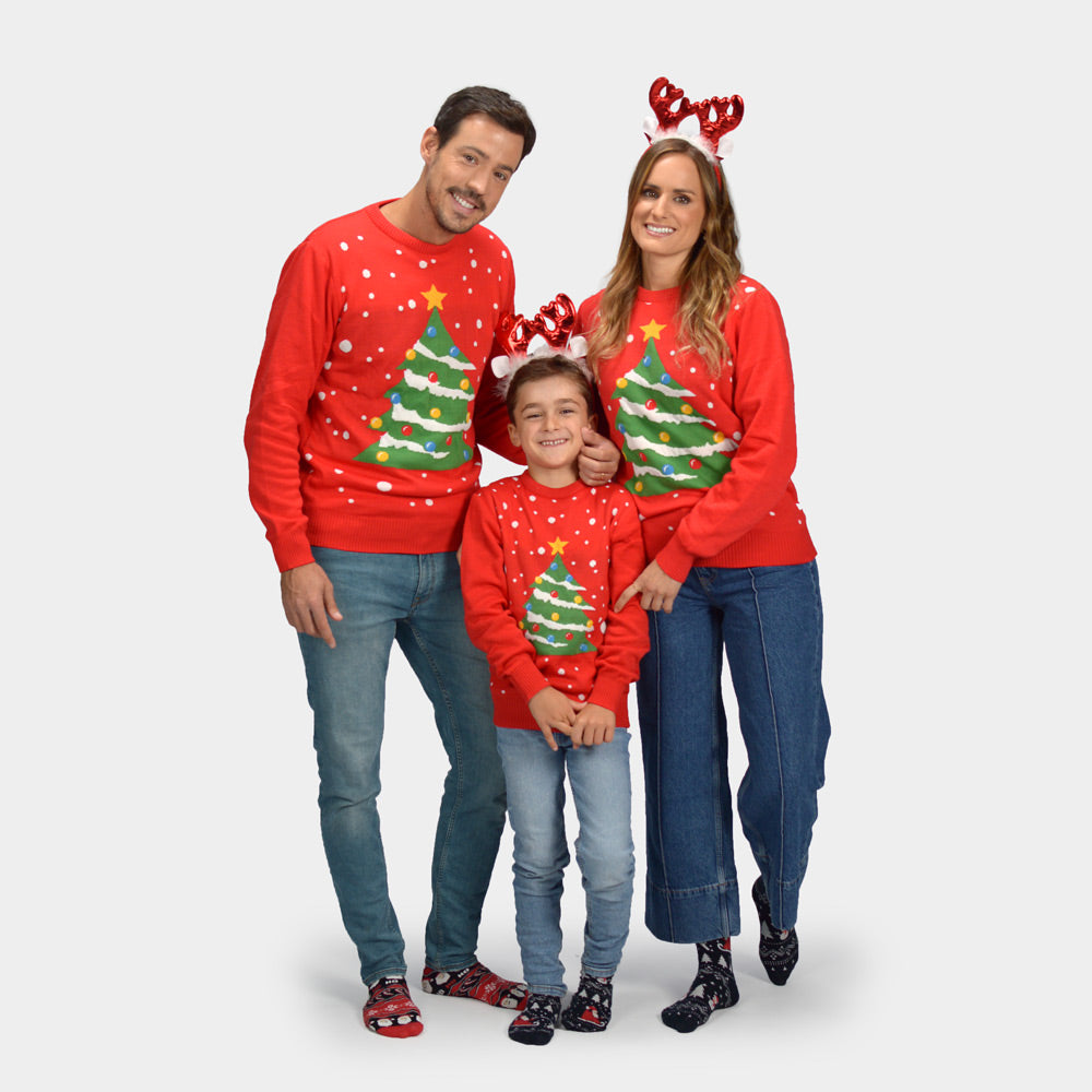 Pull de Noël pour Famille Rouge Sapin de Noël