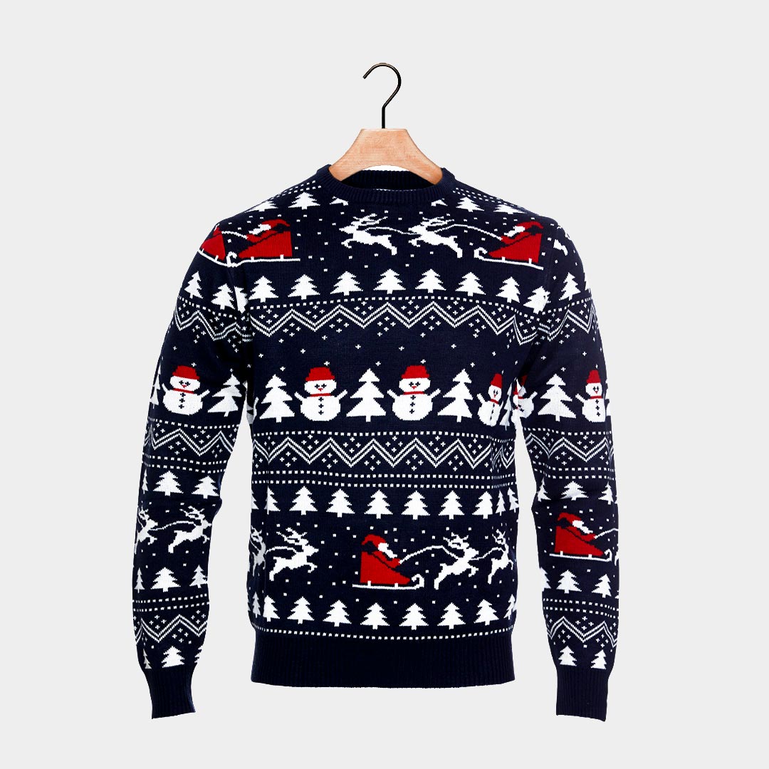 Pull de Noël Famille Sapins Père Noël Bonhommes de Neige 
