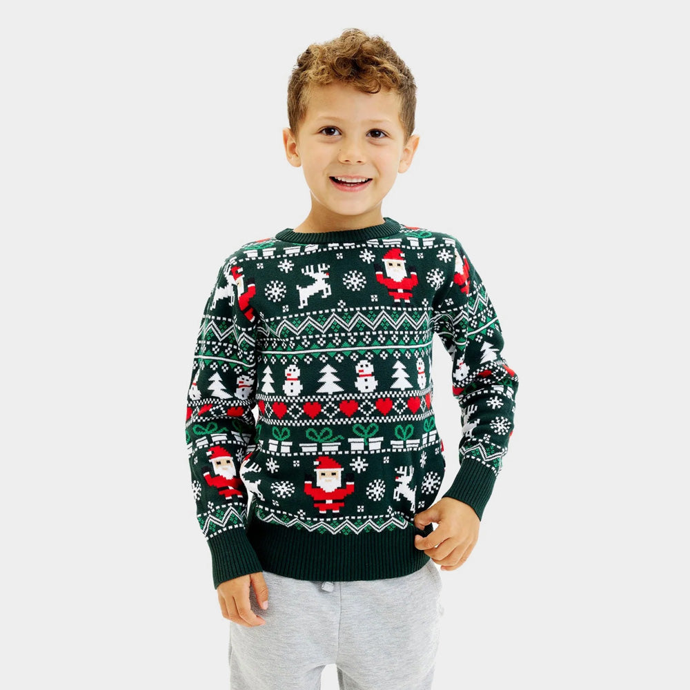Pull de Noël pour Famille Vert Joyeux en Coton Bio enfant
