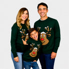 Pull de Noël famille Vert avec Renne Souriant
