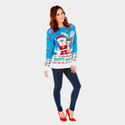Pull de Noël pour Femme Bleu Ciel Rudolph le Renne et Père Noël
