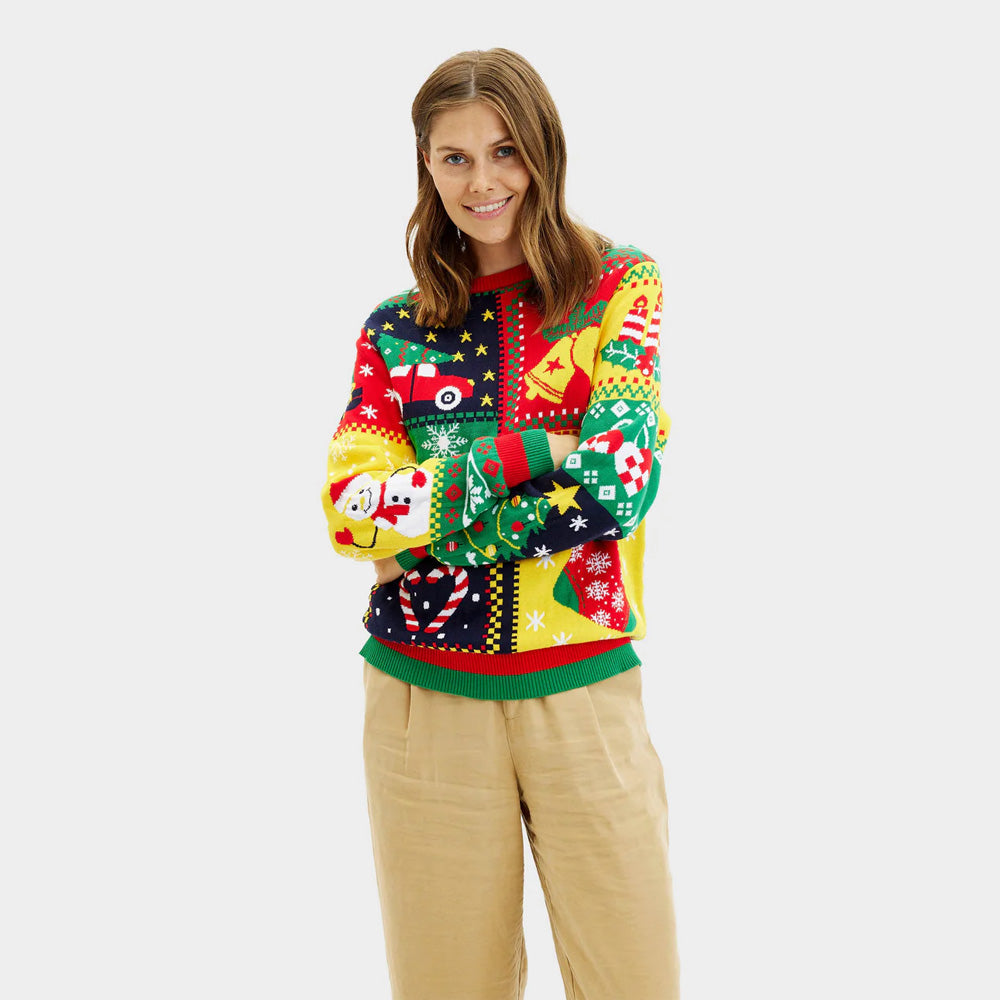 Pull de Noël Femme en Coton Bio Patchwork 
