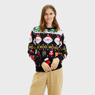 Pull de Noël Femme Couple Père Noël, Cadeaux et Bonhommes de Neige Coton Bio
