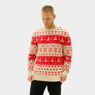 Pull de Noël pour Femme Homme Cœurs Rouges et Beige Coton Bio
