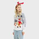 Pull de Noël Femme Homme Gris avec Rennes Mignonnes
