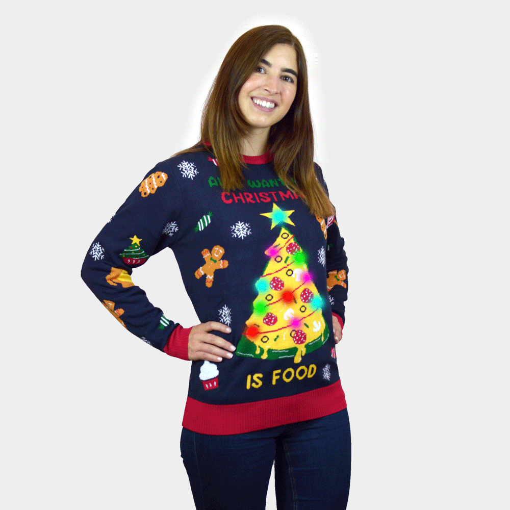 Pull de Noël Femme Homme Lumineux LED Christmas Food

