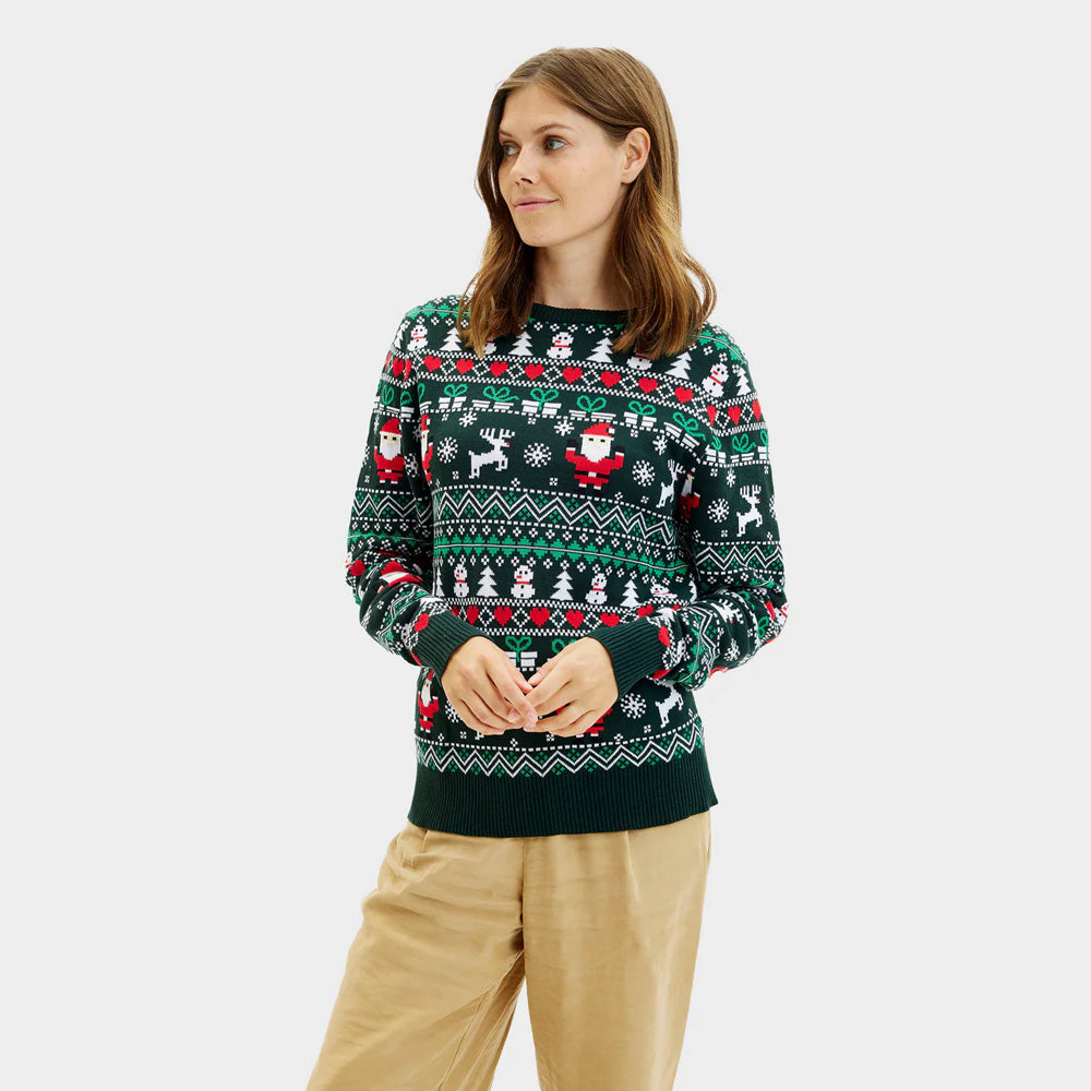 Pull de Noël pour Femme Joyeux en Coton Bio Vert 
