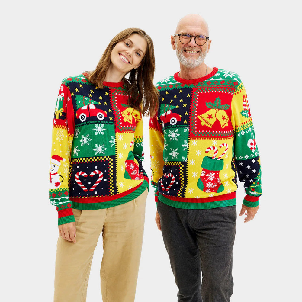 Pull de Noël pour Femme Patchwork en Coton Bio Couple
