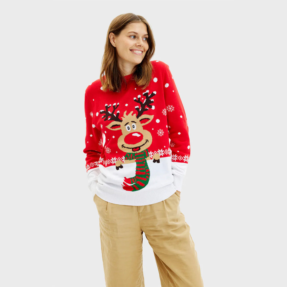 Pull de Noël pour Femme Renne avec Écharpe Coton Bio
