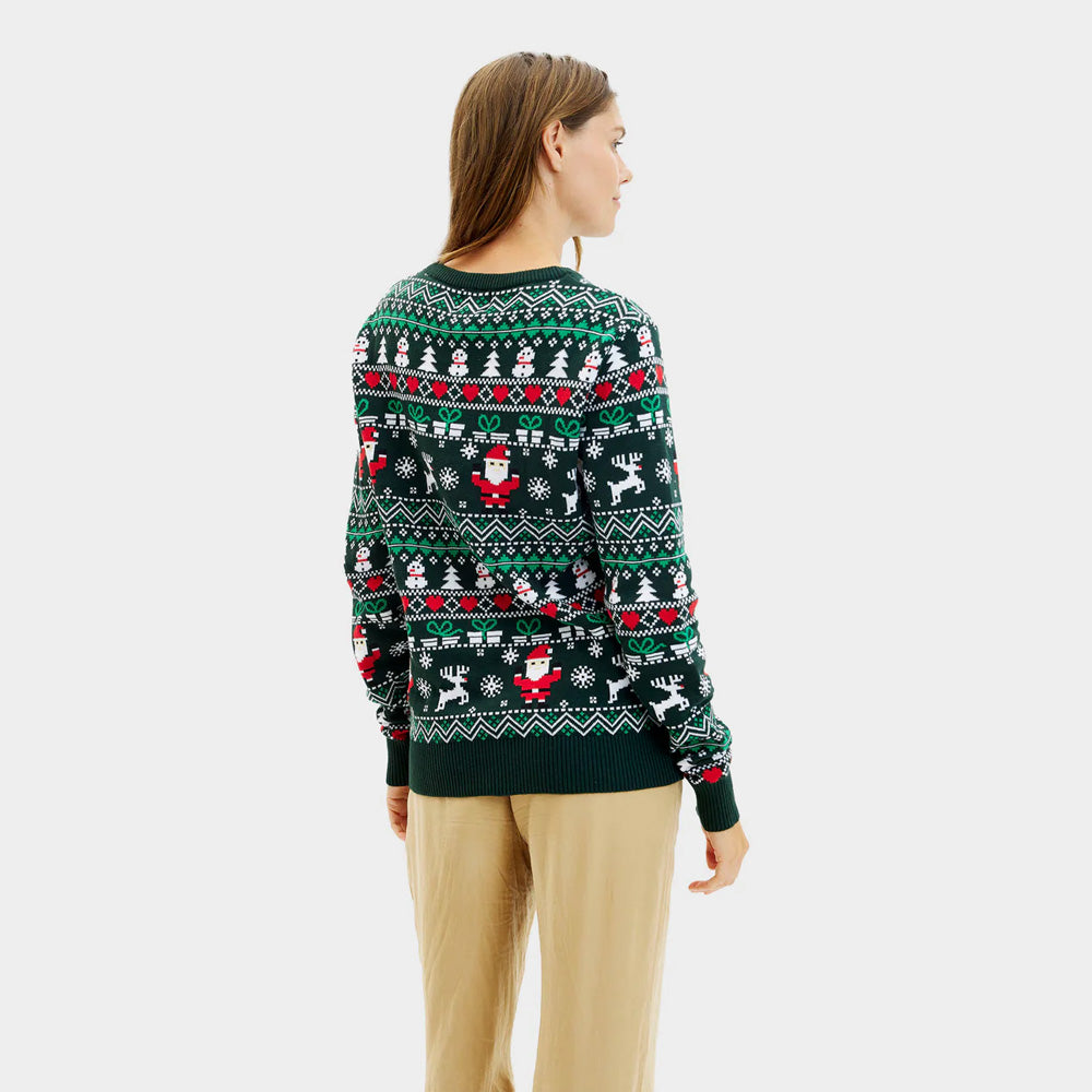 Pull de Noël pour Femme Vert en Coton Bio Joyeux 
