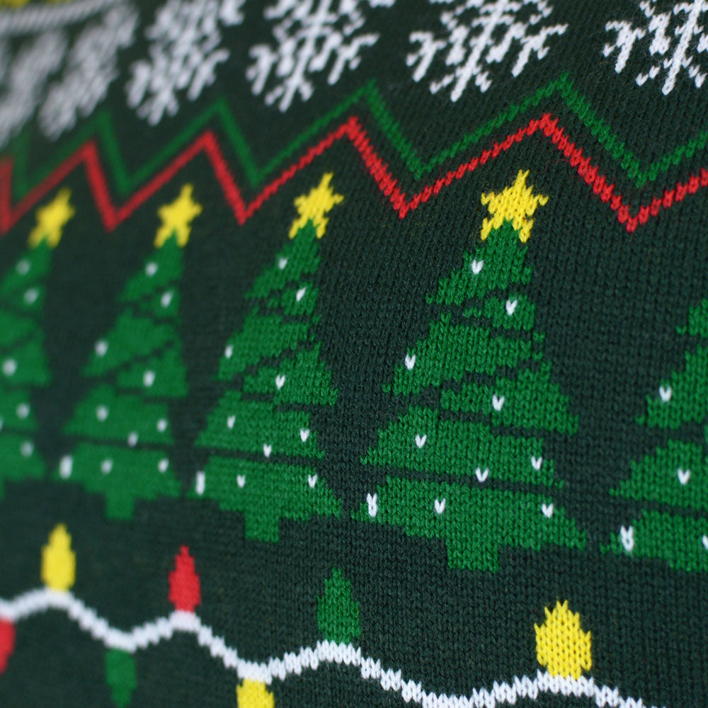 Pull de Noël pour Femme Vert Happy Holidays Sapins