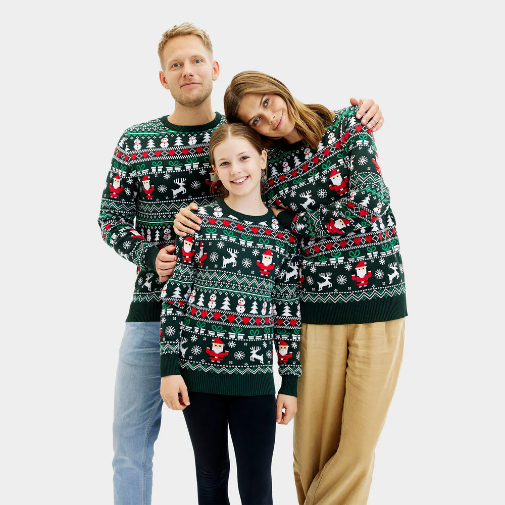 Pull de Noël pour Femme Vert Joyeux en Coton Bio Famille
