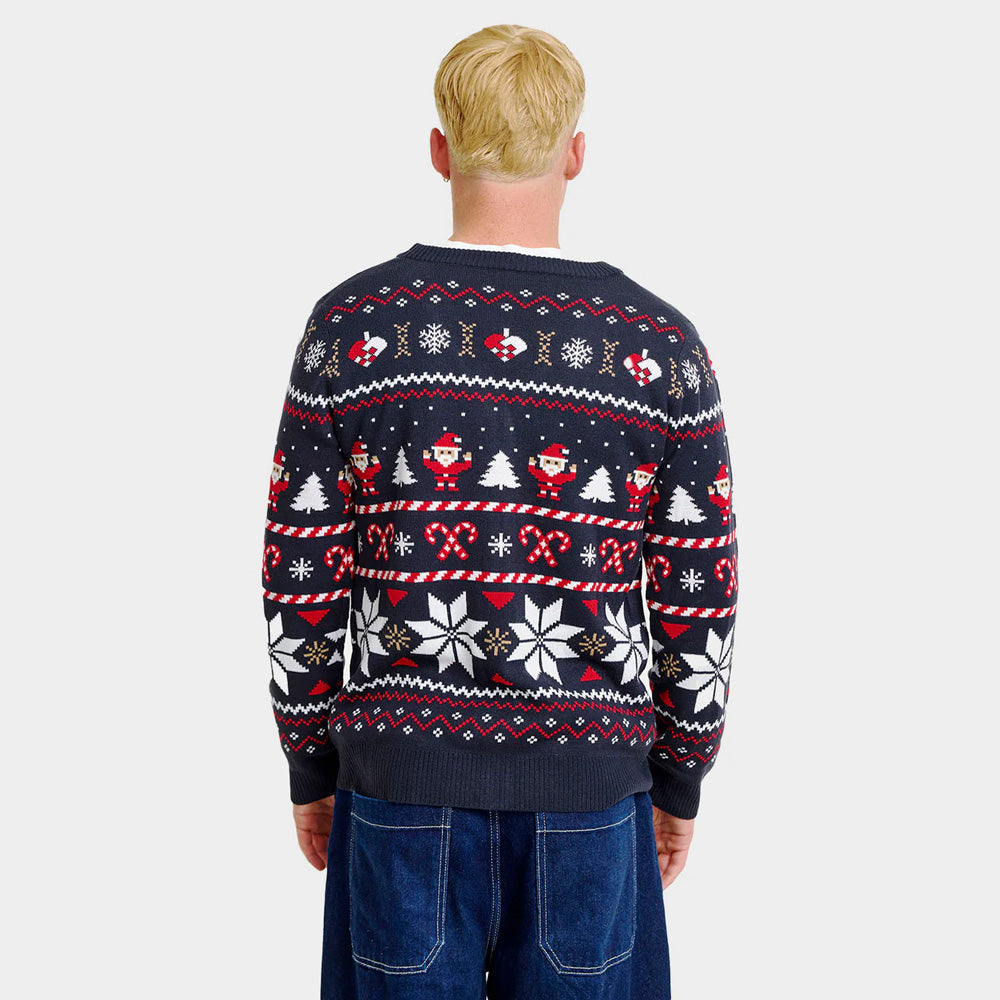 Pull de Noël Cardigan Homme Bleu avec Étoiles Polaires

