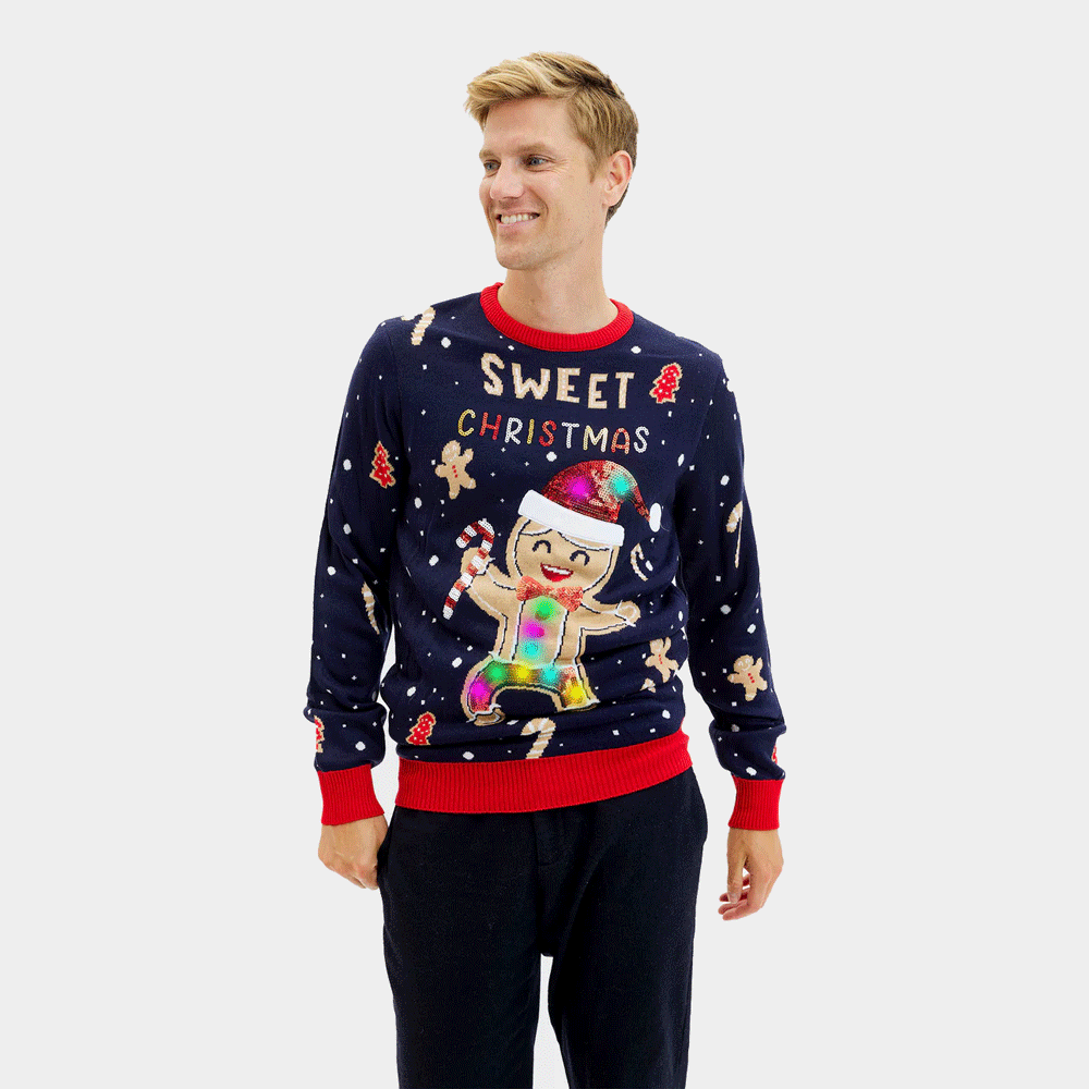 Cookie Pull de Noël pour Homme Lumineux LED Bleu Ginger 
