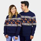 Pull de Noël Chic Femme et Homme Bleu avec Rennes Coton Bio
