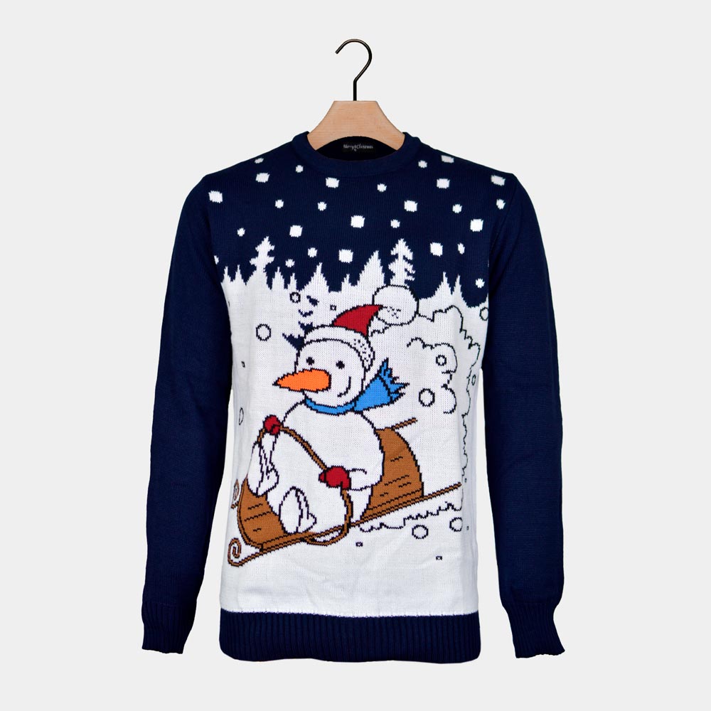 Pull de Noël pour Homme Bonhomme de Neige en Traîneau