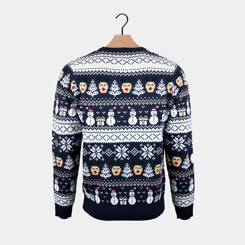 Pull de Noël pour Homme Bonhommes de Neige Bleu  Sapins
