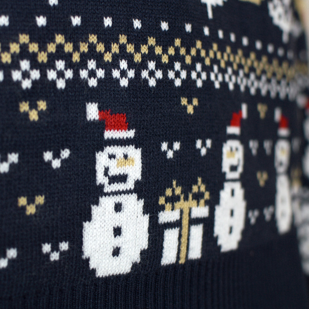 Pull de Noël pour Homme  Bonhommes de Neige et Sapins Bleu
