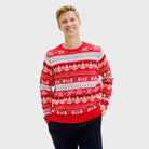 Pull de Noël Homme Bonhommes de Neige et Sapins Coton Bio Rouge 
