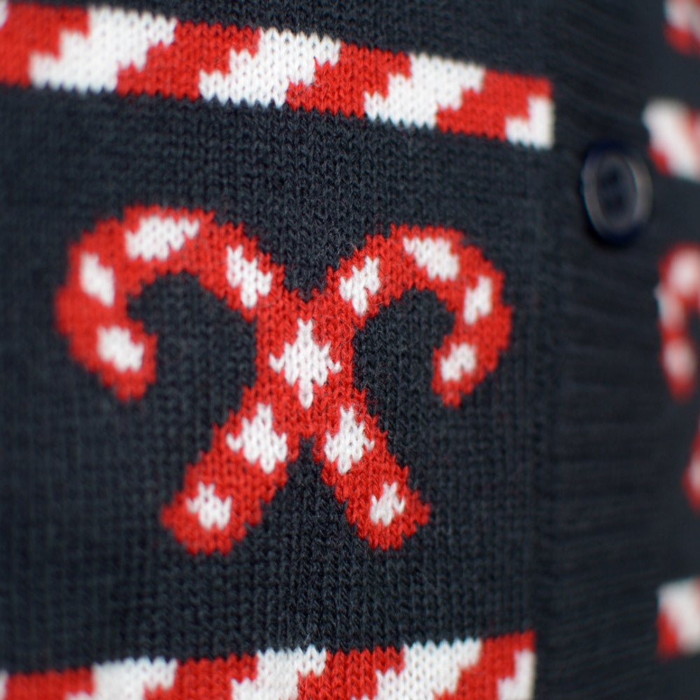 Pull de Noël Cardigan pour Homme Bleu avec Étoiles Polaires Canne
