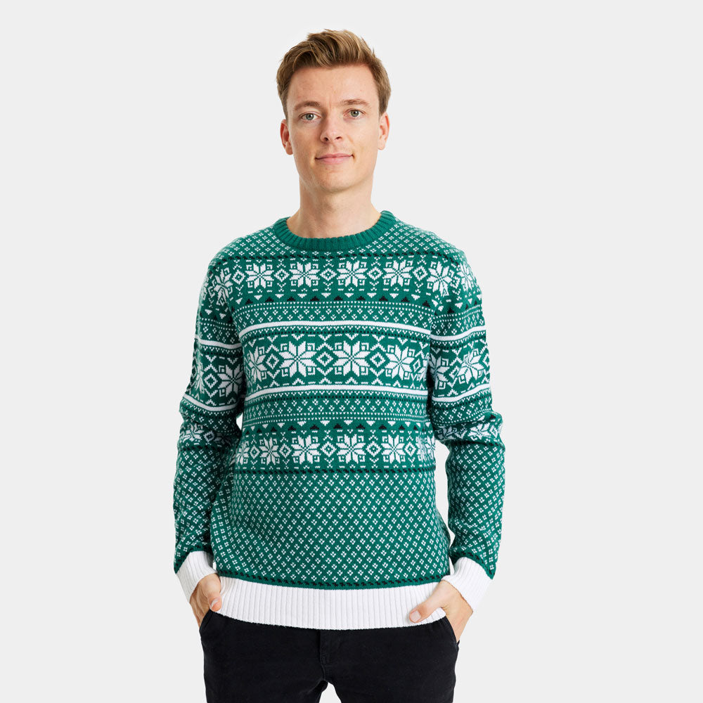 Pull de Noël Homme Chic pour Femme Classique Vert et Blanc

