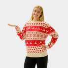 Pull de Noël pour Homme Femme Cœurs Rouges et Beige Coton Bio
