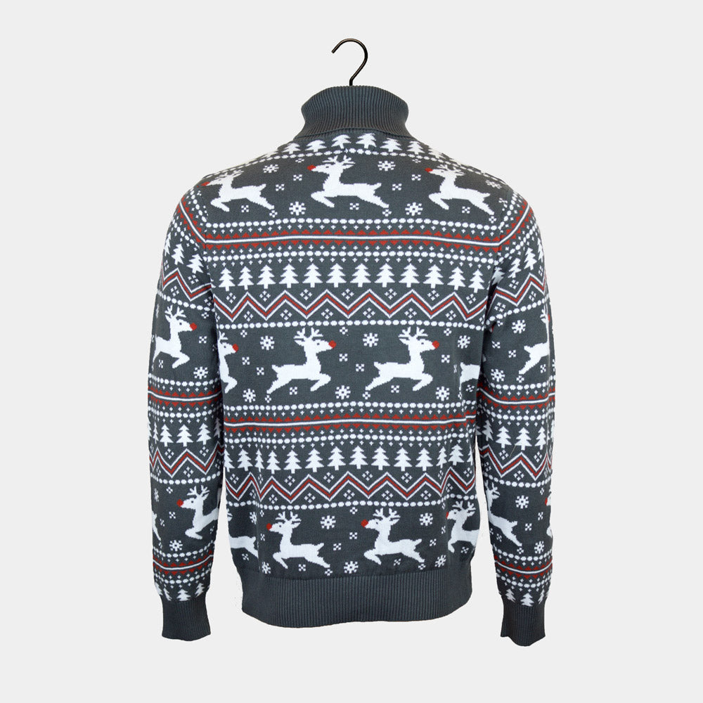 Pull de Noël Coton Bio Homme à Col Roulé Gris Rennes 
