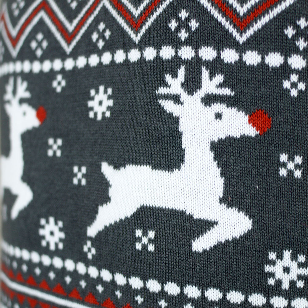 Pull de Noël pour Homme à Col Roulé Rennes Coton Bio Gris 
