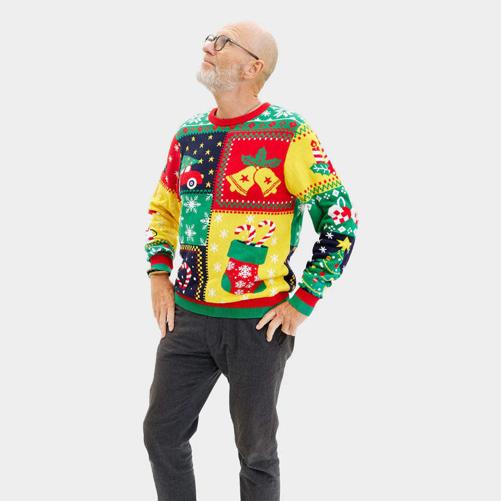 Pull de Noël pour Homme en Coton Bio Patchwork 
