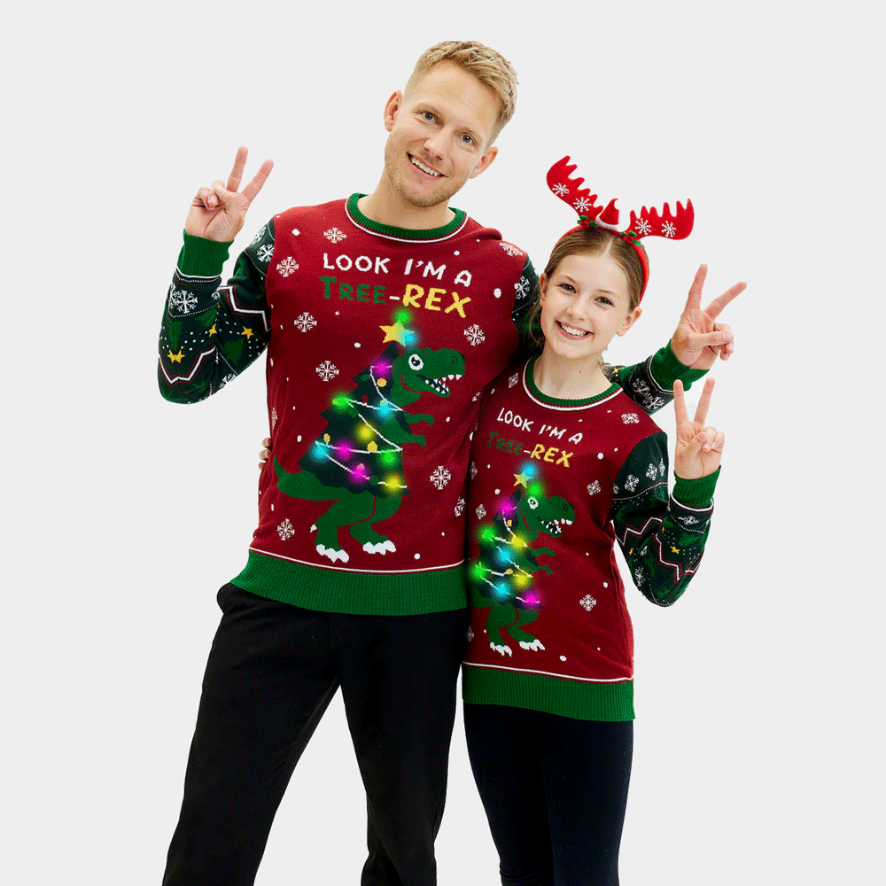 Pull de Noël Enfant Homme Lumineux LED Christmas Tree-Rex
