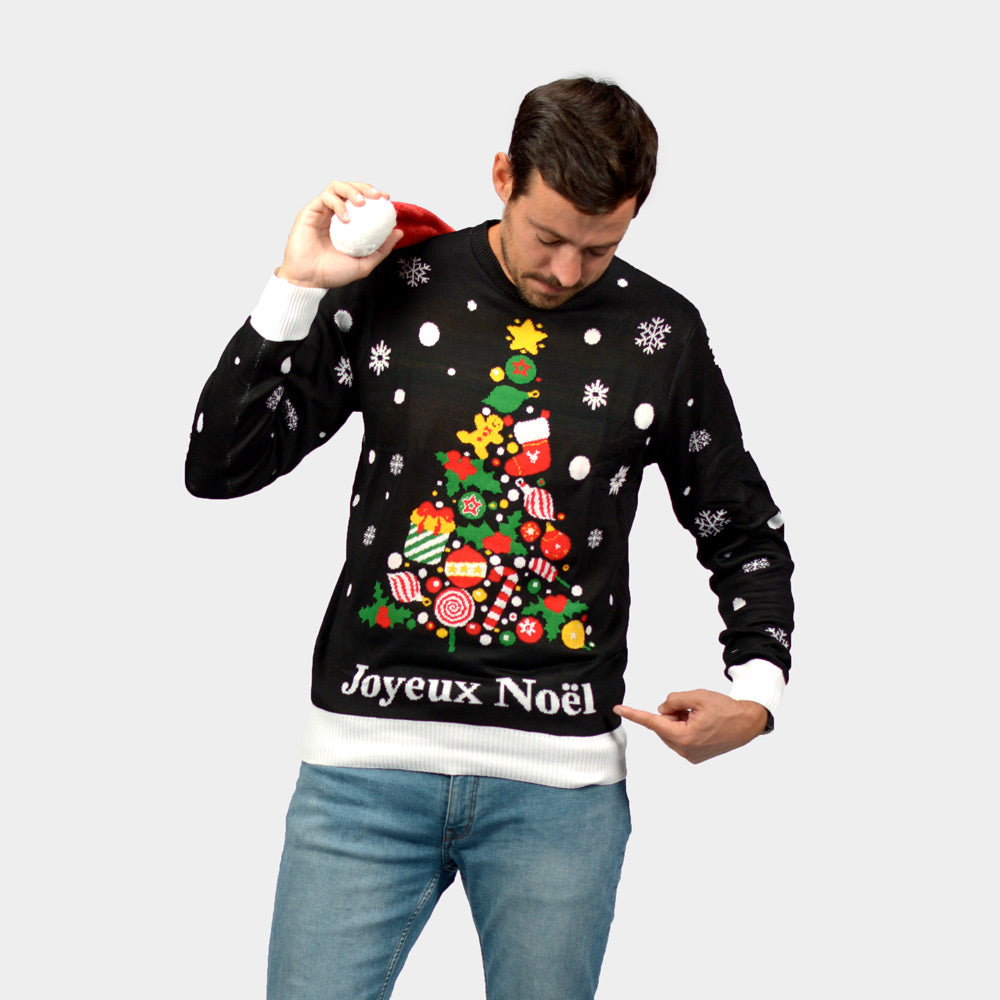 Pull de Noël Homme et Femme Noire Joyeux Noël
