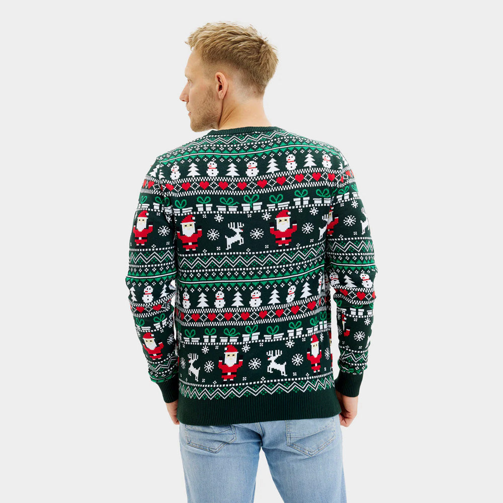 Pull de Noël pour Homme Joyeux en Coton Bio Vert 
