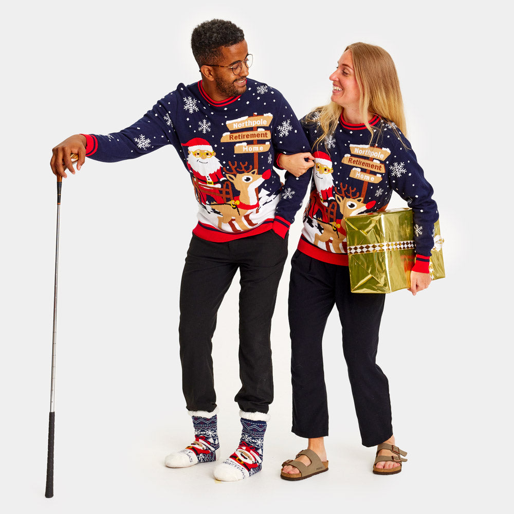 Pull de Noël pour Homme Père Noël avec Déambulateur sur la Voie de la Retraite femme