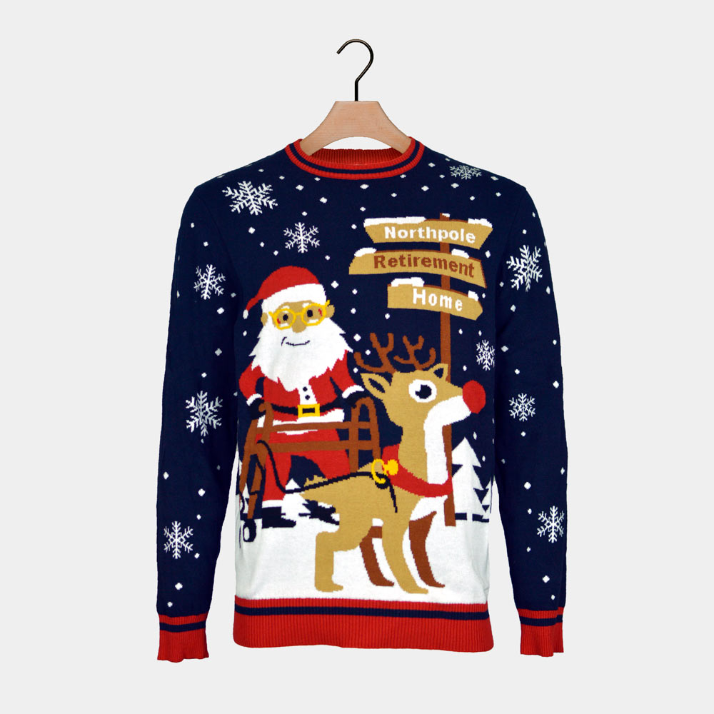 Pull de Noël pour Homme Père Noël avec Déambulateur sur la Voie de la Retraite